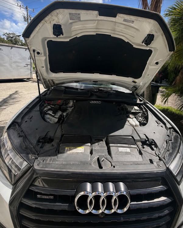 Audi engine bay before detailing
